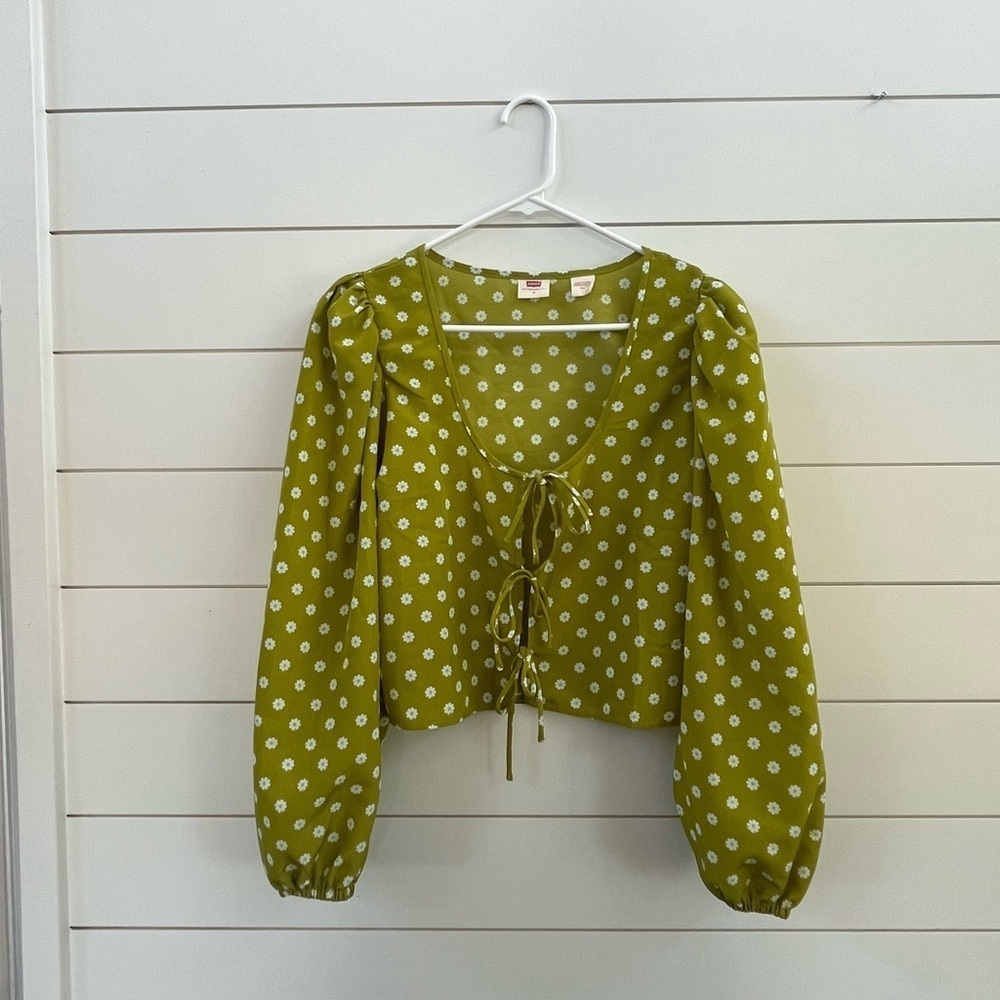 Levi's Green Puff Sleeve Crop Blouse